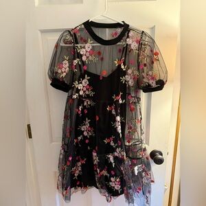 Floral Embroidered Cover with Bodycon Black Dress